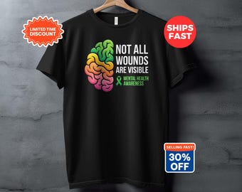 Not All Wounds Visible T-Shirt, Colorful Brain Mental Health Awareness Tee