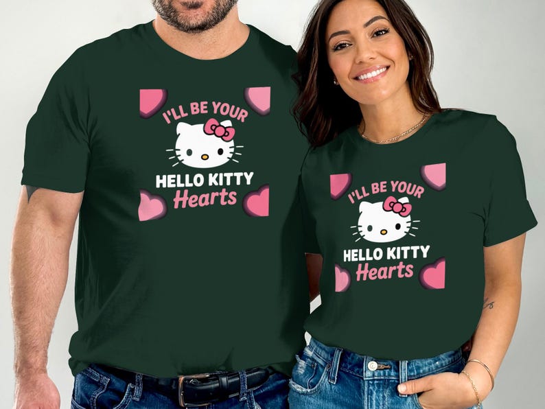 I'll Be Your Hello Kitty Hearts, Cute Couple Matching Shirts, Valentine's Day Gift, Fun Hello Kitty T-Shirts, Unique Love Tees