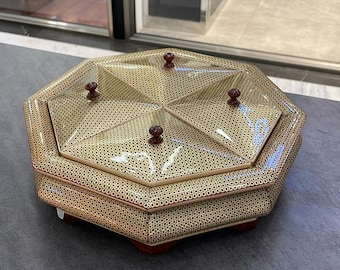 Handmade Persian Khatam Wooden Octagon Serving Dish – Lid Storage Box-Valentine’s Day gift