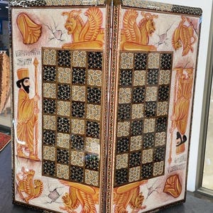 Handmade Persian Khatam Backgammon with Leather Case – Luxury Walnut Wood Game Set, Unique Gift for Him-Housewarming gift (50x50cm)