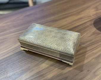 Luxury Handmade Khatam Gold Inlay Jewelry Box – Wooden Keepsake & Gift Box-gift for home-home decor (14x26cm)