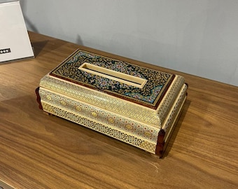 Handcrafted  Khatam Tissue Box with Magnetic Lid-Luxury Inlay Wooden Tissue Holder- Middle Eastern Home Decor Gift-gift for her-mother