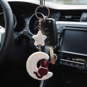 Crochet Keychain | Moon & Star Bag Charm | Cat lovers,  Car. charm , First Fathers day gift