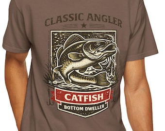 Catfish Fishing T-Shirt for Men, Classic Angler Graphic Tee, Fisherman Gift
