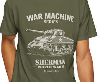 M4 Sherman Tank T Shirt Vintage WW2 Military Graphic Tee War Machine Series