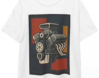 V8 Supercharged Engine T-Shirt: Vintage Car Motor Graphic Tee
