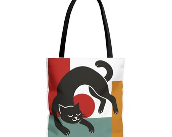 Retro Katze Tragetasche, Mid Century moderne Kunst, minimalistisches Geschenk Katzenliebhaber