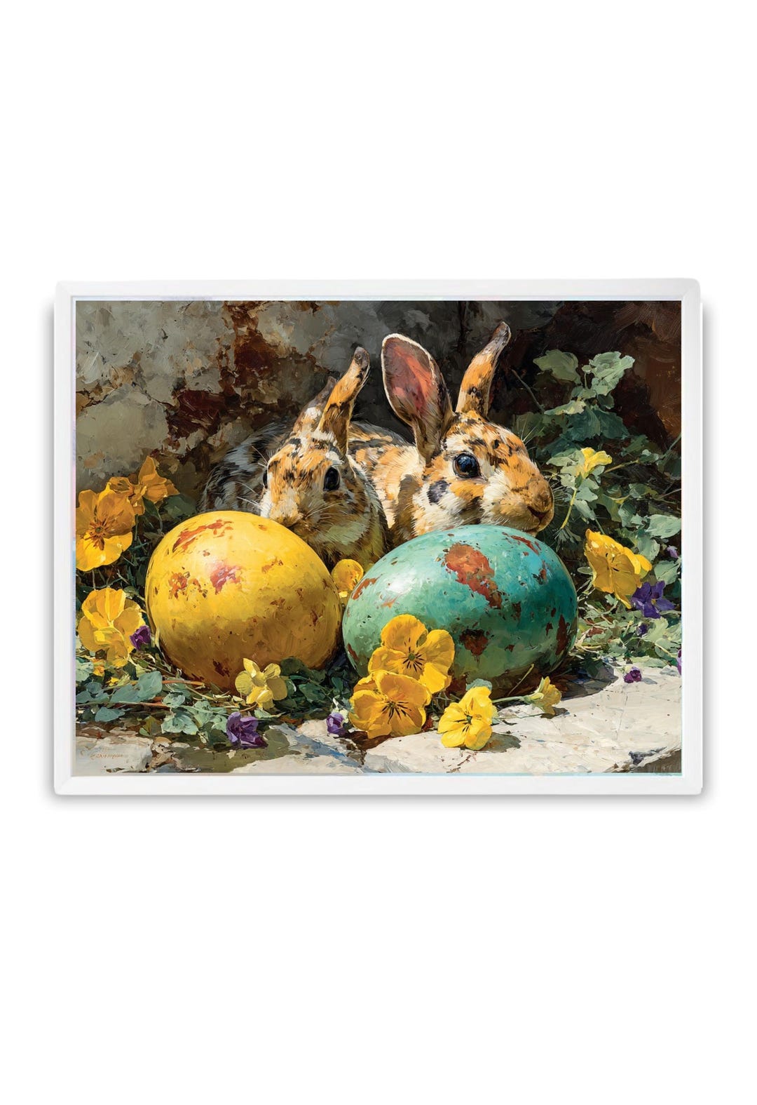 Sweet Easter Bunny Wall Art Featuring Rustic Painted Eggs and Spring ...