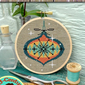 Christmas ornament cross stitch pattern mid century modern easy retro PDF file instant download