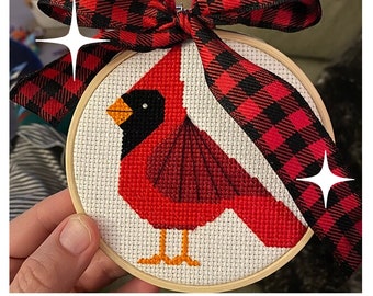 Cardinal cross stitch pattern pdf download. Mid-century modern style retro red bird by Maude inspired by Charley Harper