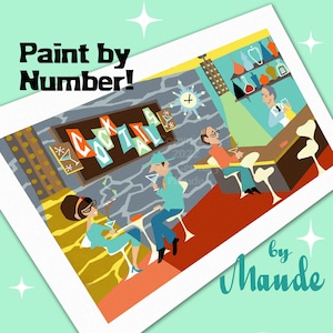 Paint by numbers kit for adults modern, retro, mid century cocktail lounge DIY painting kit by Maude