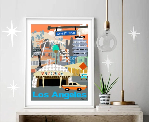 Los Angeles Mid Century Modern Wall Art Print by Maude, Retro, Vintage  Style Travel Poster Painting Available in Multiple Sizes - Etsy