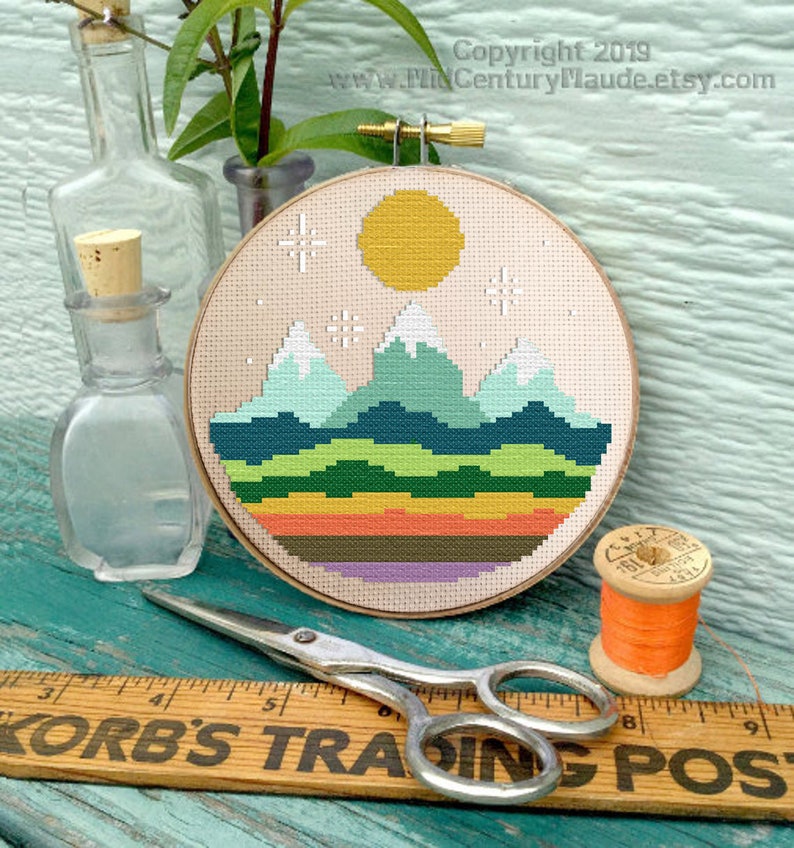 Mountain range cross stitch kit perfect for beginners retro Etsy