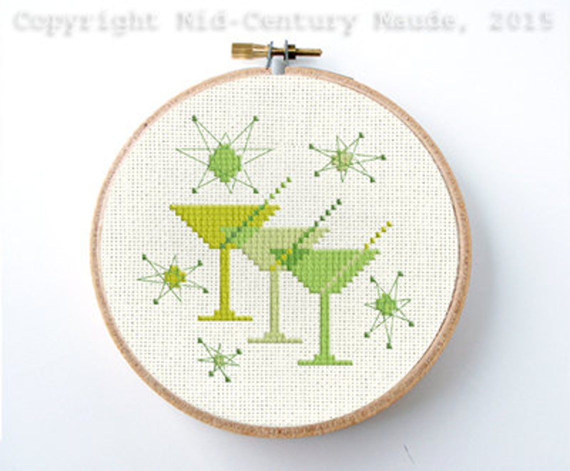Martini Glass Cocktail Retro Cross Stitch Pattern Atomic Era Etsy