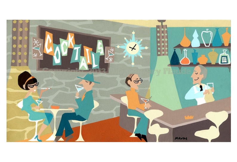 Mid Century Modern Cocktail Lounge Art Print Poster Retro Etsy