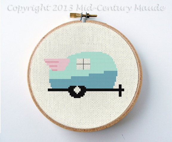 PDF Cross Stitch Pattern Retro Yellow and White Camper