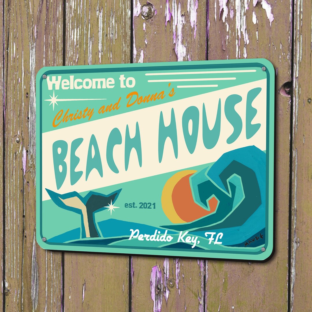 Family Beach House Sign Large Personalized Mid-century Outdoor Retro ...