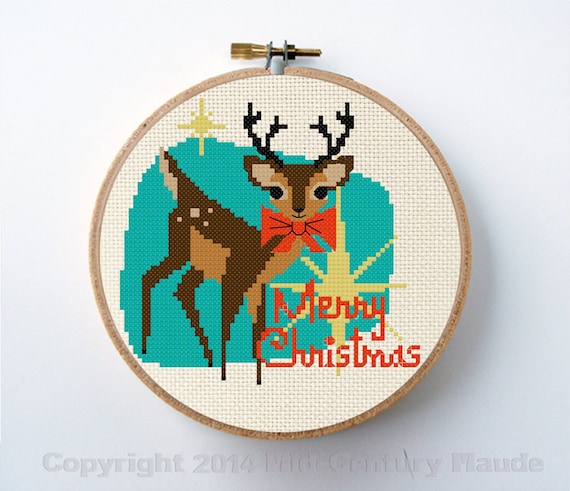 Retro Christmas Reindeer /& Candy Cane DIGITAL Counted Cross-Stitch Pattern Chart