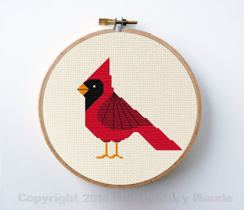 Cardinal Cross Stitch Pattern Instant Download Mid Century Etsy Norway