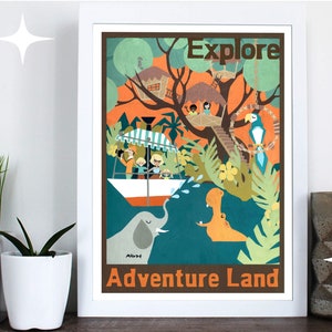 Mid-Century Modern Disneyland Nursery Wall Art Print Poster Adventureland retro vintage Jungle Cruise, Tiki Room rides - multiple sizes