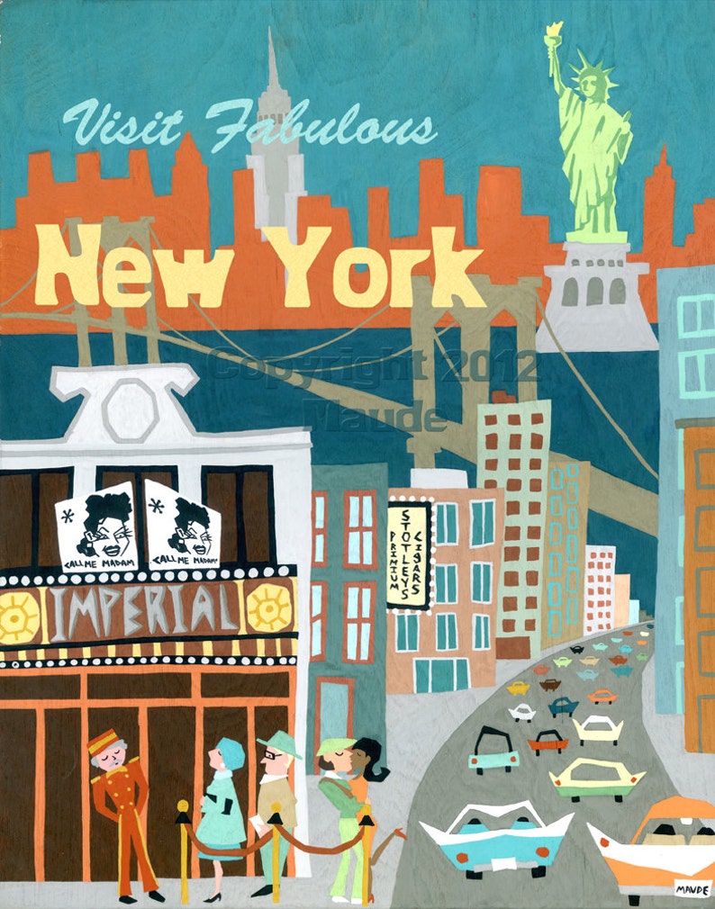 New York City Mid Century Modern Travel Poster Art Print Retro Etsy
