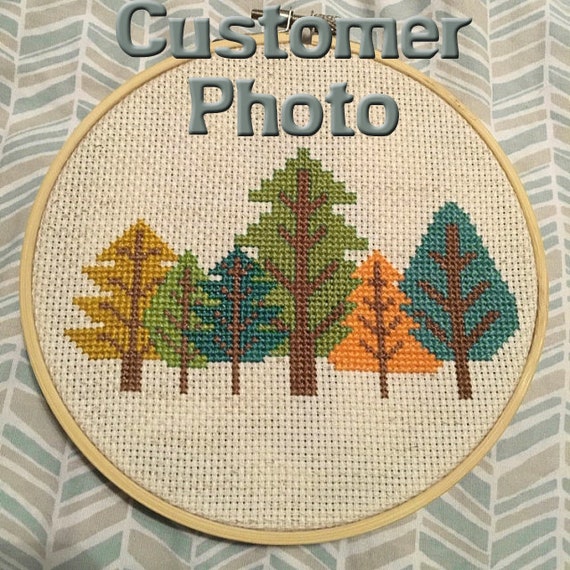 Retro trees beginner mid-century modern cross stitch kit