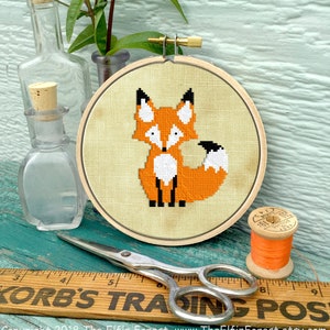 Fox cross stitch pattern needlepoint pdf download small, easy project for beginners  by Mid-Century Maude