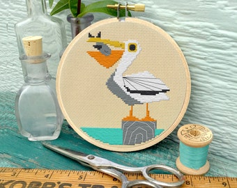 Pelican cross stitch pattern pdf download retro mid century modern small quick easy for beginners by Maude