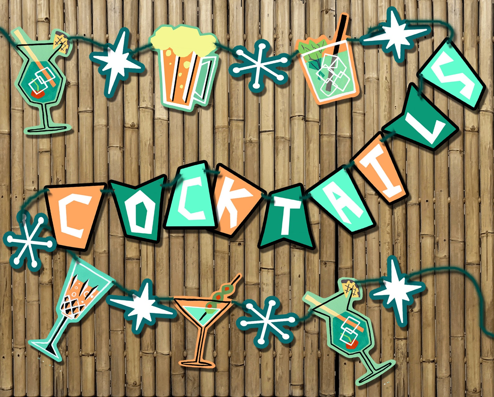 Mid Century Modern Party Décor Paper Cocktail Banner Printable Etsy