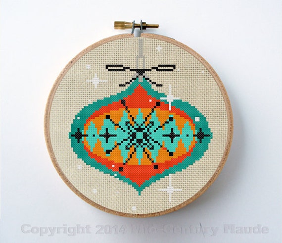 Retro Modern Christmas Ornament Cross Stitch Pattern Instant | Etsy