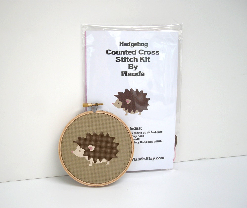 Hedgehog Cross Stitch Kit Needlepoint Project complete easy Etsy