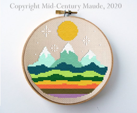 Mountain Landscape Cross Stitch Kit Beginner, Modern, Easy, Needlepoint by  Mid-century Maude With Floss, Fabric, Needle, HOOP OPTIONAL 