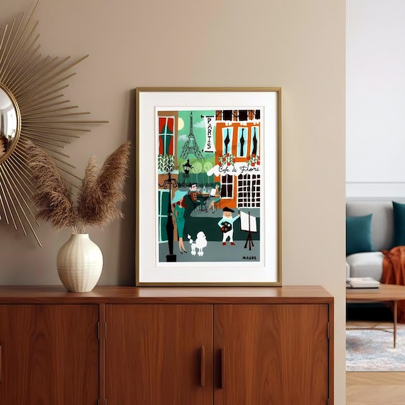 Paris Travel Poster - Mid Century Modern Wall Art Print - Vintage Retro 1950s Style Wall Decor