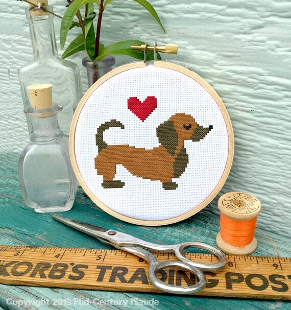 dachshund art PRINT 13x19 modern dog art poster needlepoint gift dachshund dog