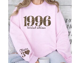 Sudadera personalizada para 30 cumpleaños, sudadera con capucha personalizada de edición limitada de 1996, sudadera con número de año 1996, edad y año personalizados
