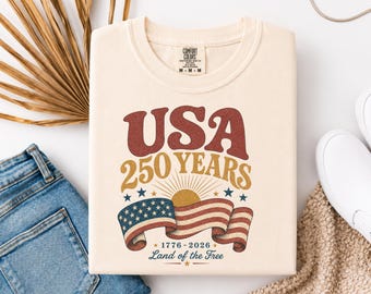 Comfort Colors® USA 250 Years Shirt, Retro Flag Fourth of July Gift Tee