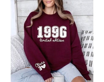 Custom 30th Birthday Sweatshirt, Personalized Limited Edition 1996 Hoodie, 1996 Year Number Sweatshirt, Custom Age & Year