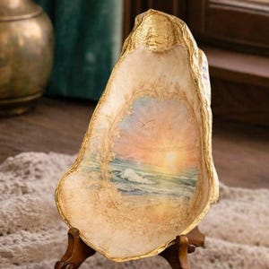 Oyster Shell Jewelry Dish | Coastal Ring Holder | Vintage Decor | Trinket Dish | Hanging Ornament