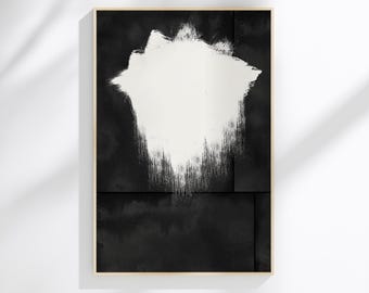 Wabi-Sabi Brushstroke Art Print | Black and White Abstract (Digital Download) White Thunder 2