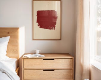 Abstract Crimson Brushstroke Art Print | Beige and Red Wabi-Sabi (Digital Download) | Fortune Red 1