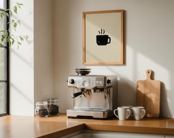 Minimal Black Brushstroke Coffee Print | Beige and Black Wall Art (Digital Download) | Cafe 1