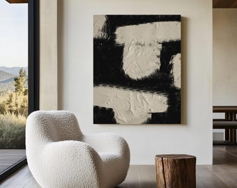 Abstract Black Brushstroke Art Print | Beige and Black Wabi-Sabi (Digital Download) | Dark Sand 1
