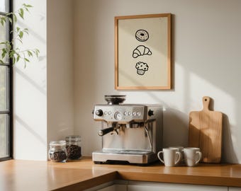 Minimal Cafe Black Line Art | Beige and Black Wall Decor (Digital Download) | Cafe 3