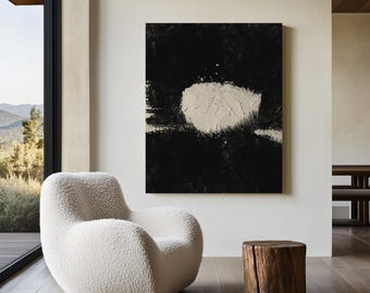 Abstract Black Brushstroke Art Print | Beige and Black Wabi-Sabi (Digital Download) | Dark Sand 2