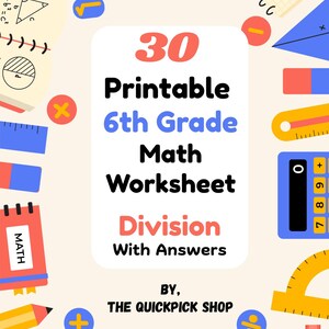 30 utskrivbara matteblad för årskurs 6 | Division med svarsnycklar | Direkt nedladdning i PDF-format