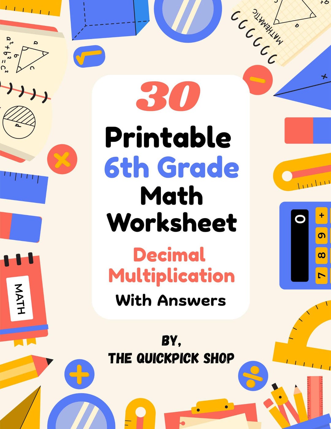 30 Printable 6th Grade Math Worksheets | Decimal Multiplication With ...