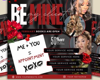 February Booking Flyer, Valentine's Day Flyer, valentines hairstylist flyer, February Makeup Flyer,February Hair Flyer, February Braid Flyer
