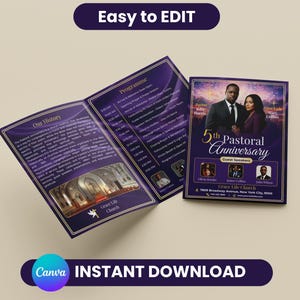 Pastoral Anniversary Program, Church Anniversary Program, Pastoral Anniversary bifold brochure, Church Anniversary brochure canva template