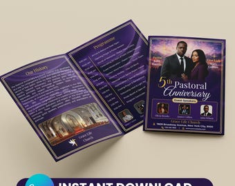 Pastoral Anniversary Program, Church Anniversary Program, Pastoral Anniversary bifold brochure, Church Anniversary brochure canva template