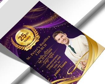 Purple & Gold Church Anniversary Flyer, Celebration Template (Canva)